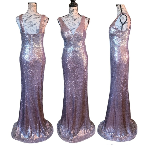 new Crystal Doll Ombré Sequined Mermaid Gown Formal Dress Light Pink Silver - Picture 2 of 16